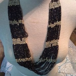 Black and goldseed bead necklace